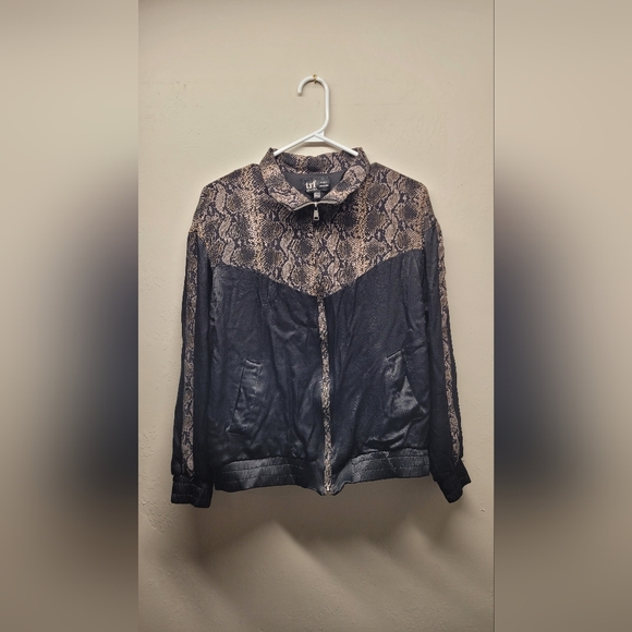 Zara TRF Satin Zip Up Jacket Black Snakeskin Size Medium. Collared - Picture 1 of 6